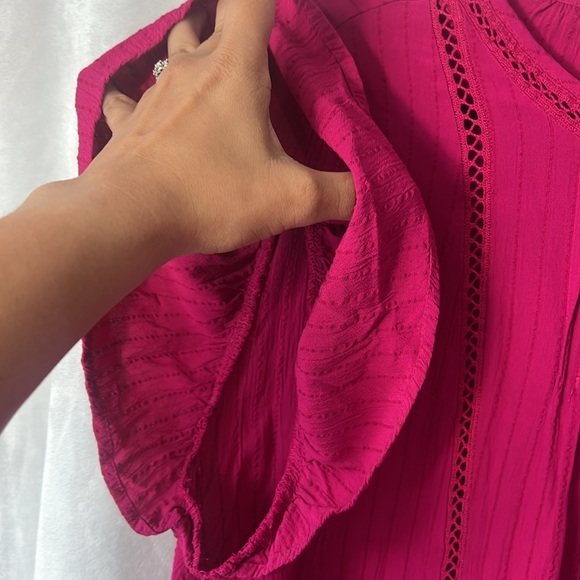 Knox Rose Top Pink Short Sleeve Round Neck Eyelet Embroidered Top Size Large - Picture 9 of 16